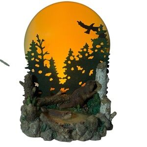 Beavers In Dam Moonlight Ceramic Base Plastic Moon Corded Night Light Vintage